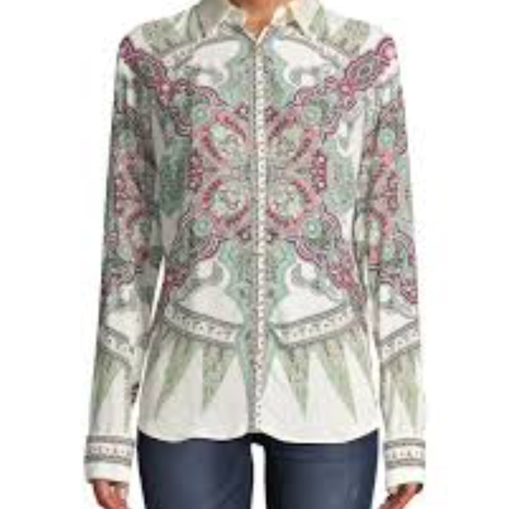 Nicole Miller medallion Boyfriend Blouse NWT